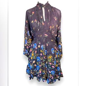 Anthropologie Floral Black Dress Size 6